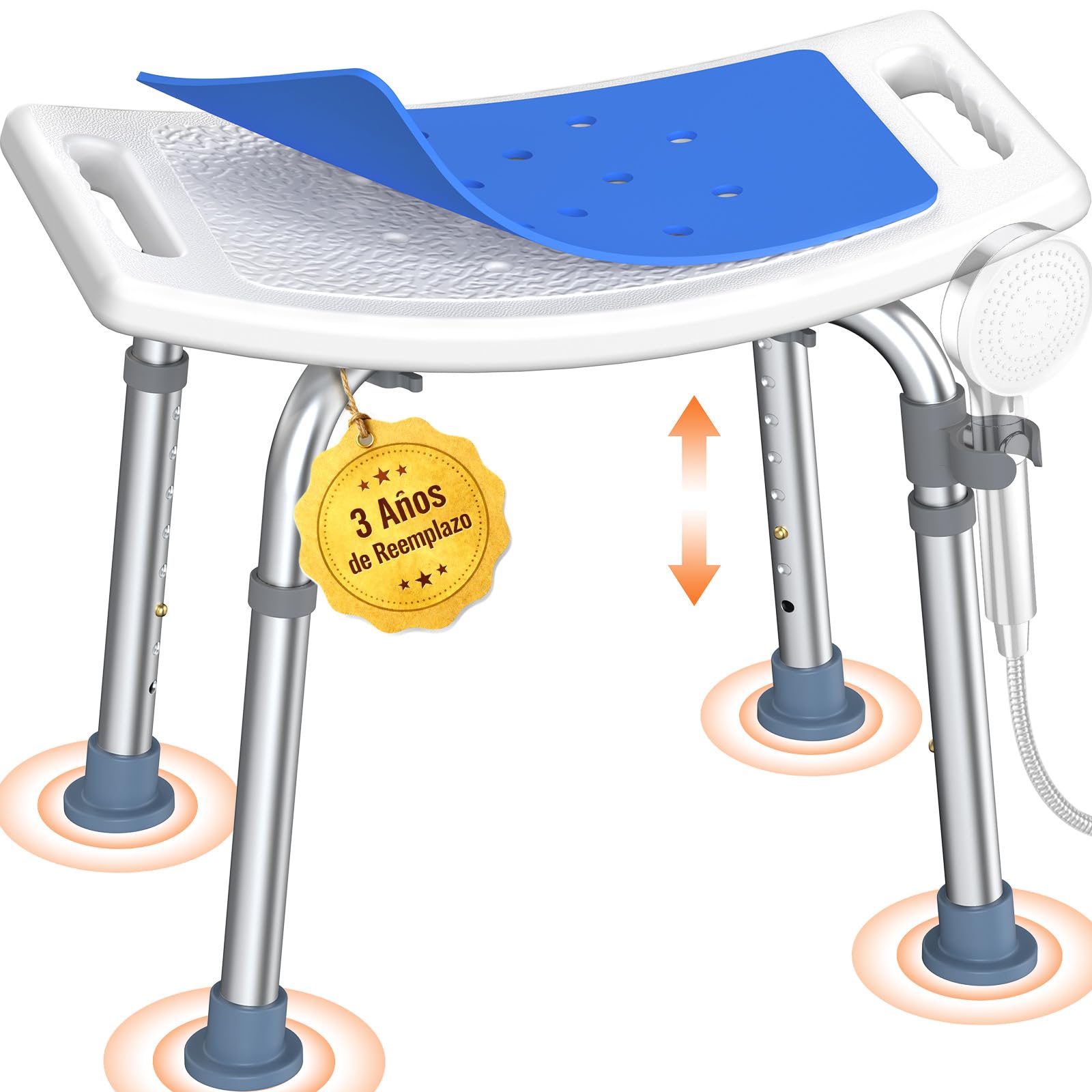 Taburete de Ducha con Altura Ajustable – Taburete de Baño Ligero con Asiento Curvado, Asiento de Ducha Antideslizante para Adultos Mayores, Personas con Discapacidad y Embarazadas, Azul