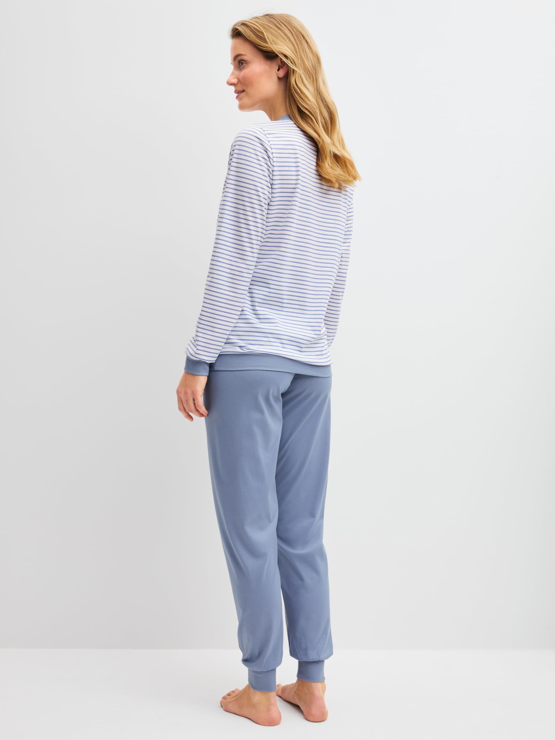 CALIDA Graphic Nights Bündchen-Pyjama Damen, weich, pflegeleicht, elastischer Hosenbund, softe Bündchen an den Abschlüssen