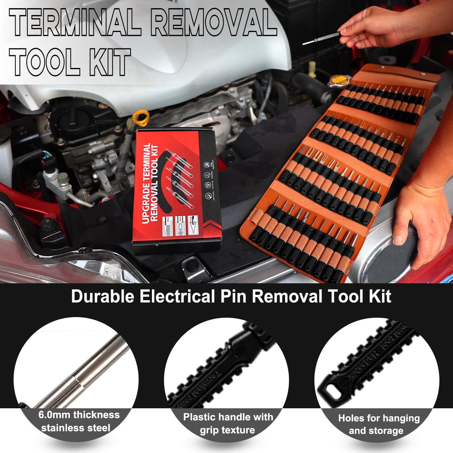 48 Pcs Terminal Removal Tools with Leather Case, Depinning Tool Kit | Connector Pin Removal Tools Depin Tool Terminal Depinning Kit for Automotive, Motorcycle & Electrical Most Connectors