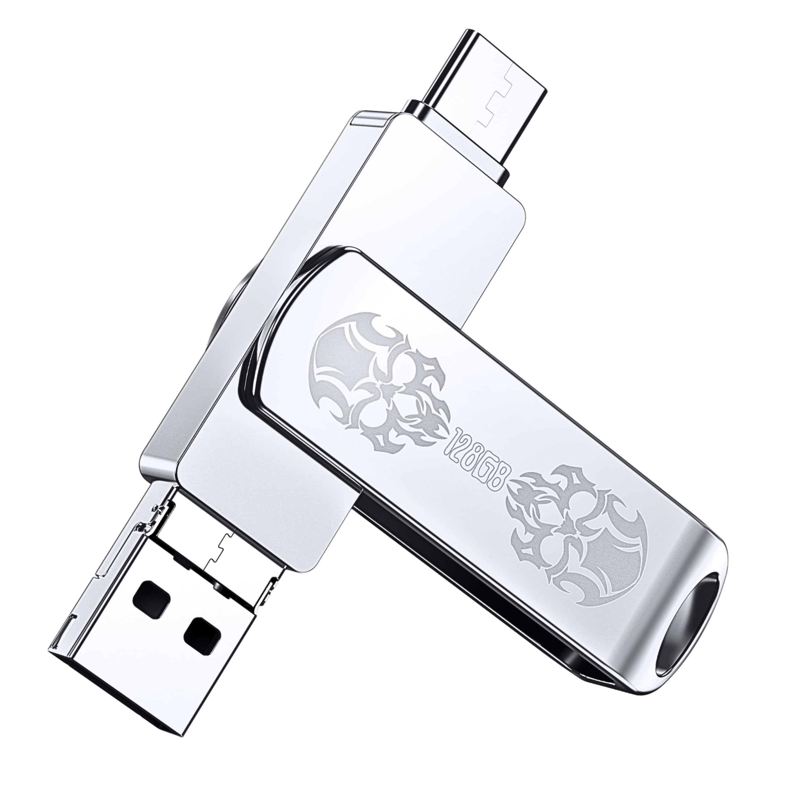 128GB Flash Drive for iPhone, Instant Use No Setup, FYRIS MFi Certified USB-A USB-C Lightning Thumb Drive for baclup Photo, Video, File compatiable