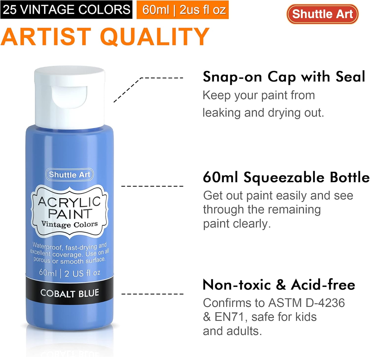 Buy Acrylic Paint, Shuttle Art 25 Vintage Colors Acrylic Paint Set, 2oz