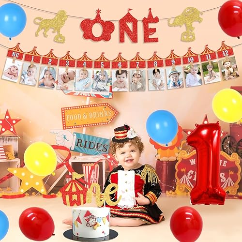 Miniatura 4 de Decoraciones de fiesta temática de carnaval para el primer cumpleaños, decoraciones de circo para la primera fiesta con tema de circo, pancarta de