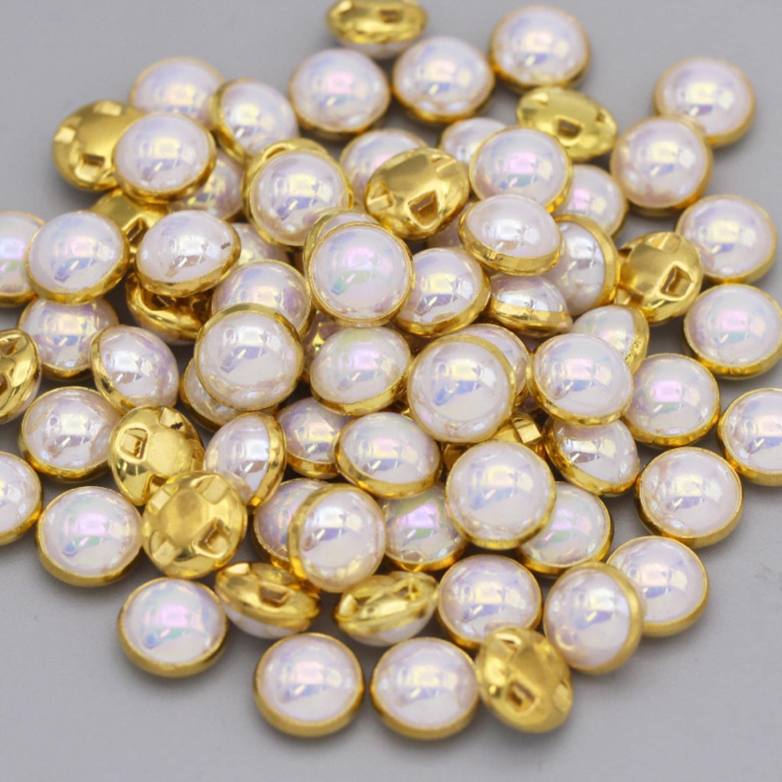 10 szt. luksusowych perłowych guzików do odzieży DIY akcesoria szycia piękne ozdobne guziki ze strasem(Golden,8mm)