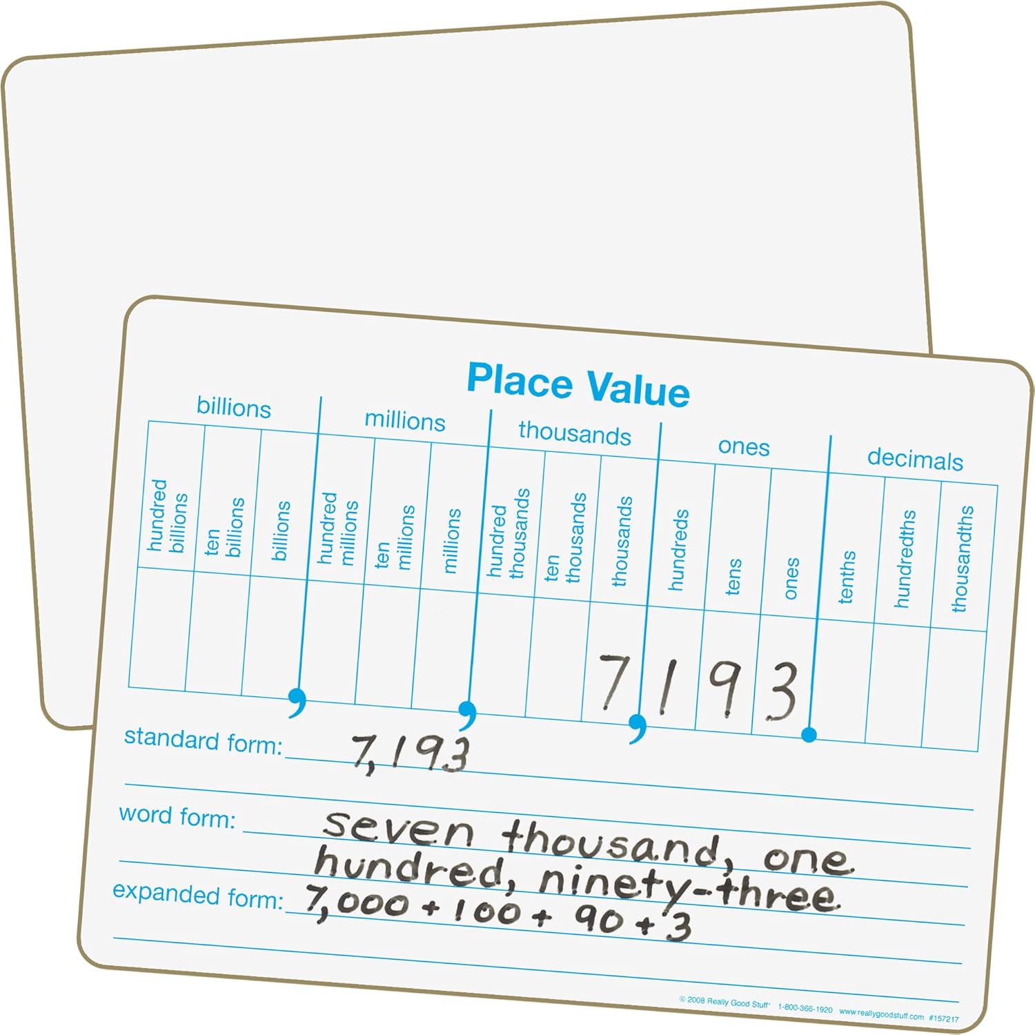Really Good Stuff Place Value Dry Erase Boards, 12" by 9" -Set of 6- Help Students Write Large Numbers in Standard, Word, Expanded Forms, Double-Sided Practice Boards