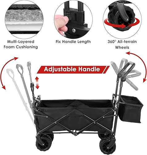 Miniatura 4 de Arlopu Carrito de jardín plegable con toldo extraíble, carrito plegable extra grande con ruedas de 7 pulgadas, carro de playa todo terreno