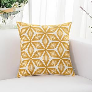 HWY 50 Yellow Decorative Throw Pillow Covers 18x18 Inch 1 Piece Embroidered Cotton Farmhouse Cushion Cover Pillow Case