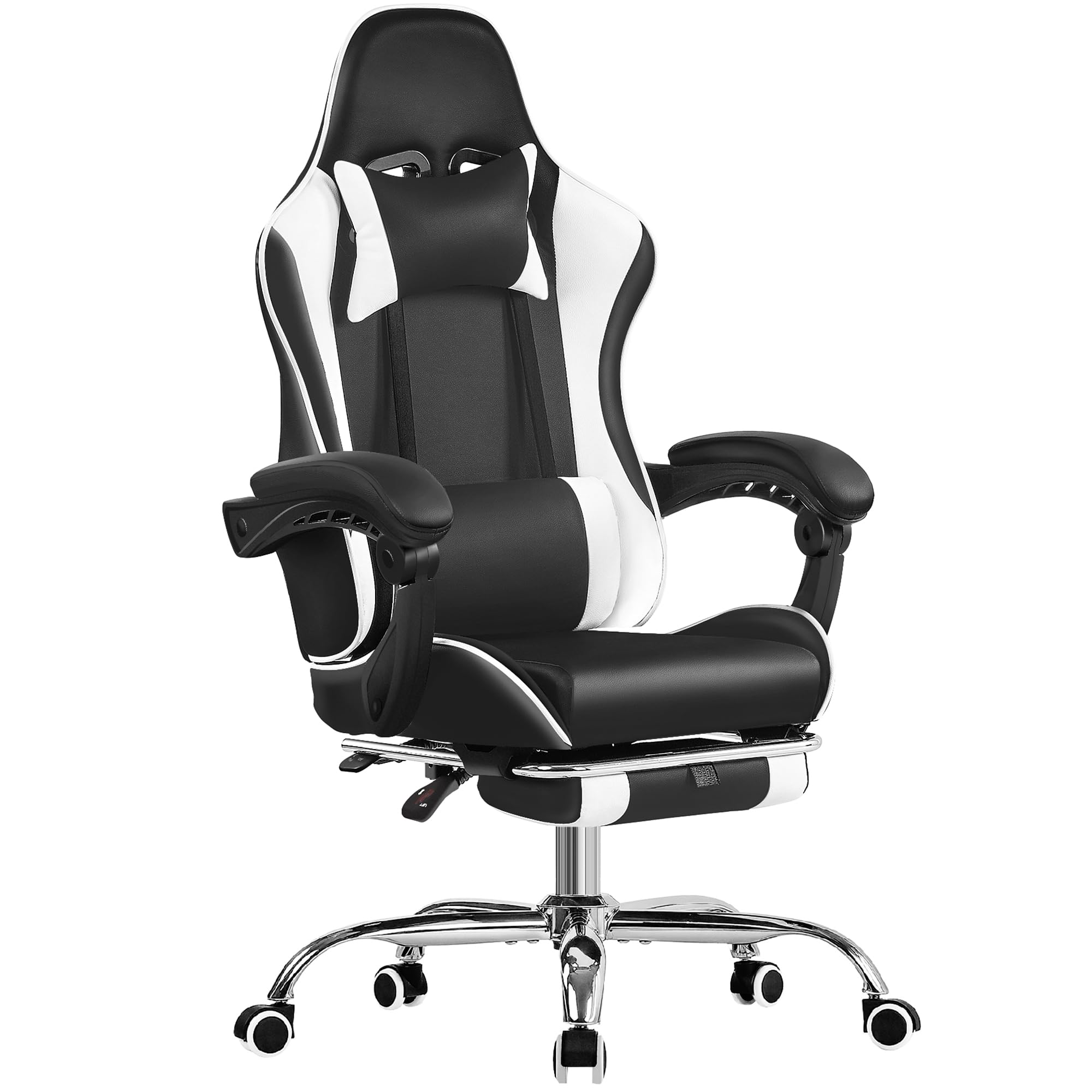 VECELO Ergonomic Gaming Chair with Footrest, Comfy Recliner Computer Chair, Swivel Seat, Height Adjustable, High Back PU Leather, Lumbar Support,