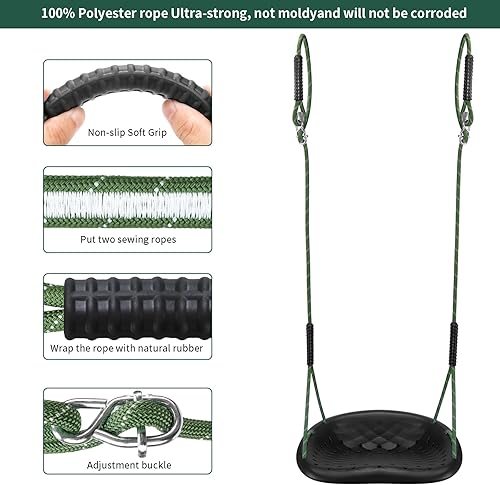 Miniatura 7 de Asiento de columpio resistente, capacidad de 550 libras, asiento de columpio para exteriores para adultos y niños, color negro