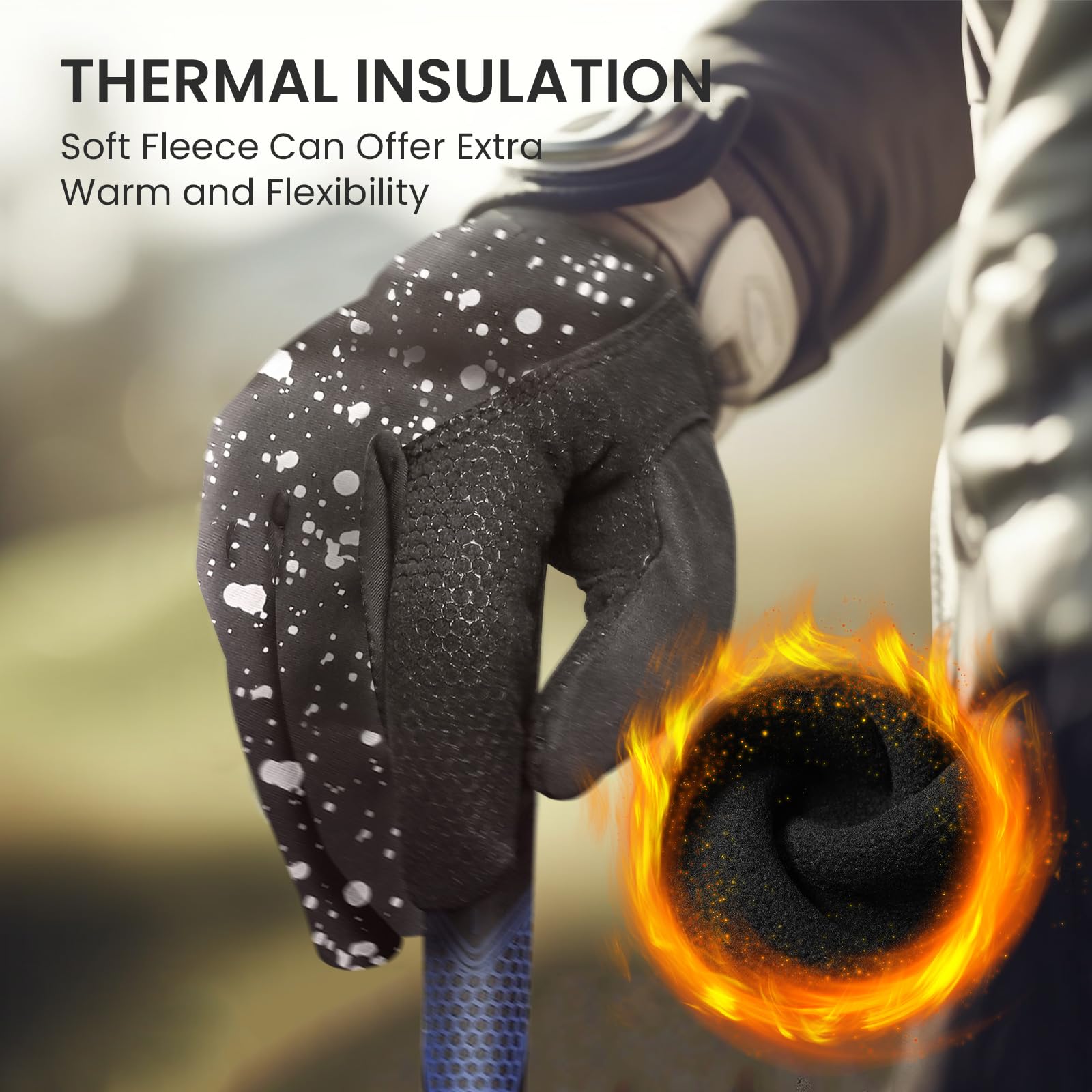 AXKAL Golf Gloves Winter Thermal Both Hands Windproof Waterproof for Men Pair Winter Golf Gloves Warm Cold Weather Grip Performance Black Dark (Black - Image 3