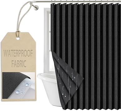 AJAZZ Magnetic Folding Shower Curtains Fabric Polyester Material Waterproof Shower Curtain Suitable for Family Hotel Homestay Black,72" W x 72" L 1 Panel