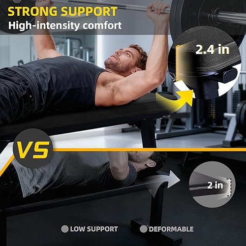 Miniatura 4 de Banco de peso plano, banco de entrenamiento de 660 libras, equipo de ejercicio de prensa de banco para gimnasio en casa, entrenamiento de fuerza con