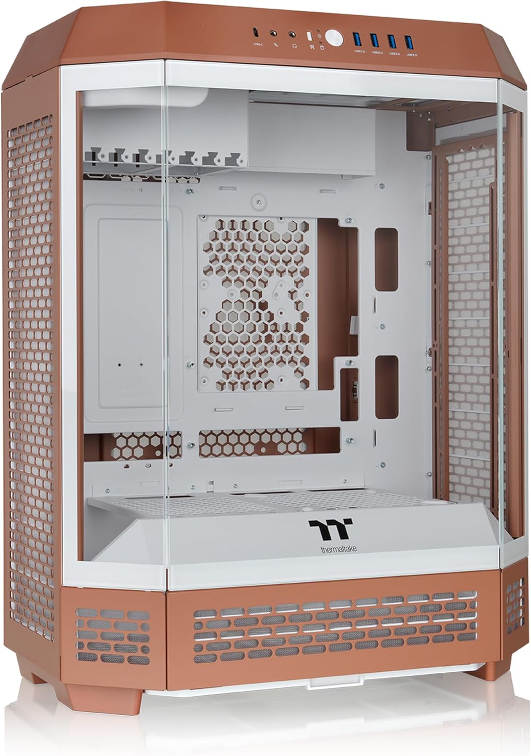 Thermaltake Tower 600 Mid Tower; 2x140mm CT Fans Included; 420mm Radiator Support; 400mm GPU Clearance; Hidden Connector Support; Rotatable PCIe Slots; Mocha Mousse; CA-1Z1-00MUWN-00