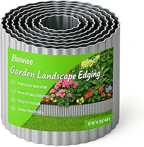 Bonviee 6” x 20’ Metal Landscape Edging Border Kit, Corrugated Garden Edging for Flower Bed, Lawn, Walkways, No Dig Paver Edging for Landscaping, Durable Garden Border Edging (Silver, 6In x 20Ft)