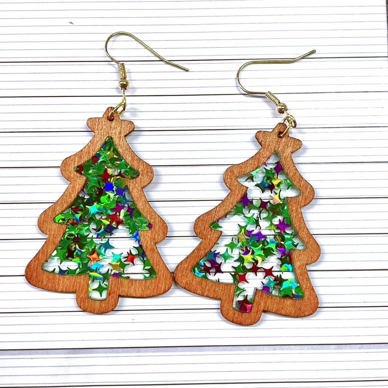 Christmas Tree Earrings for Women Cute Colorful Green Acrylic Christmas Tree Dangle Drop Earrings Lightweight Wooden Holiday Charm Earrings Christma Holiday Winter Party Jewelry - Image 2