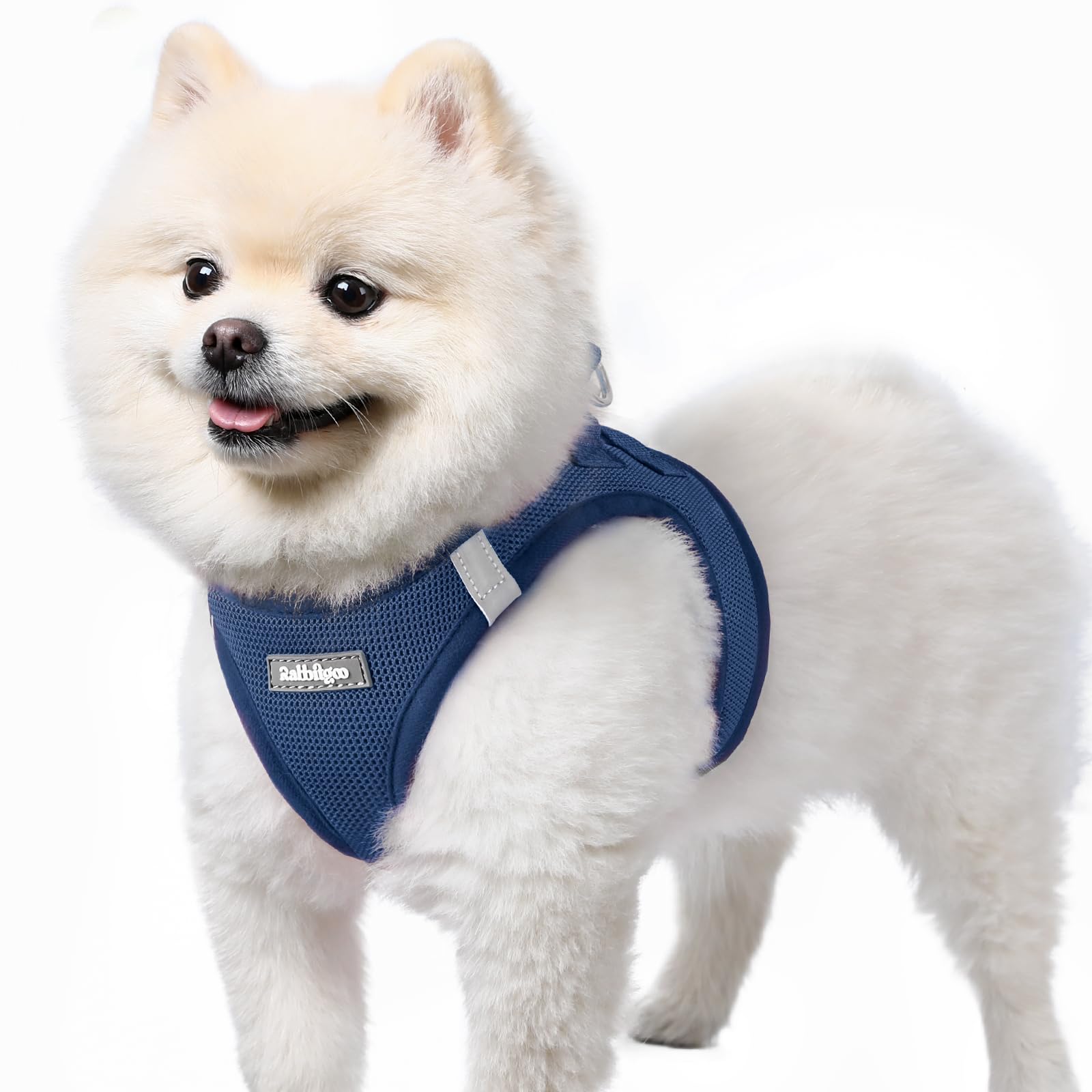 rabbitgoo Hundegeschirr Kleine Hunde, Step-in Welpengeschirr Weich Mesh für Spaziergänge, Atmungsaktives und Reflektierendes Brustgeschirr für Kleine und Mittelgroße Hunde, Dunkelblau, S