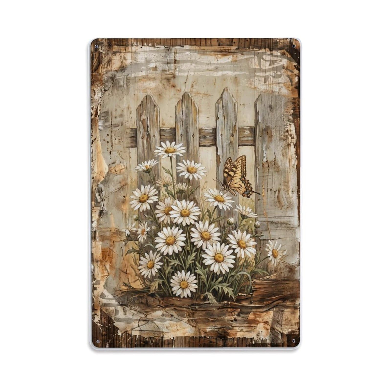 Daisy Garden White Flowers Countryside Meadow Metal Tin Sign Plaque Wall Decor for Cafe, Club Bar, Office, Home Garden Metal Poster 8x12Inch