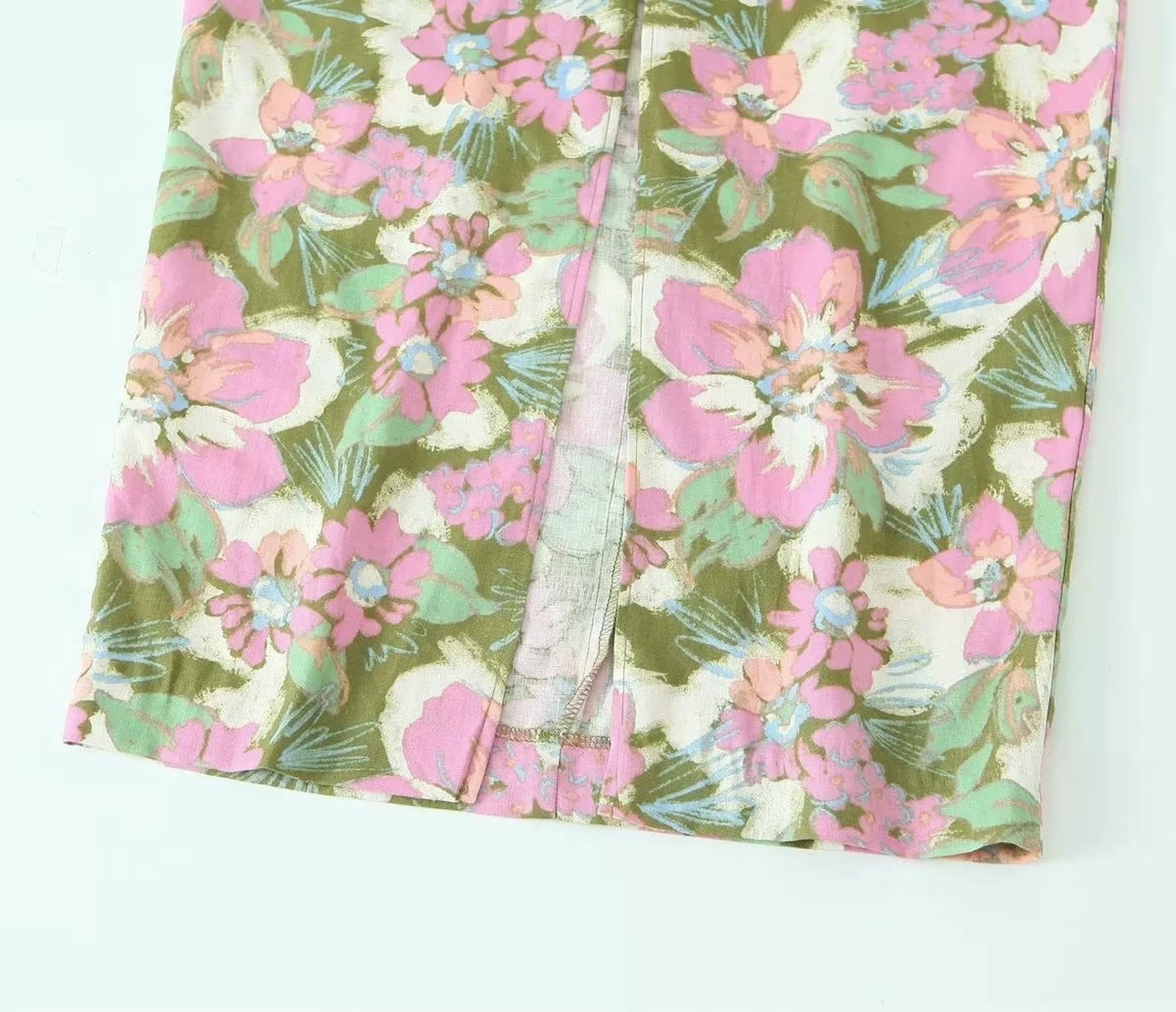 Sukienki damskie moda len mieszane kwiaty nadruk sukienka wakacje dekolt w serek regulowane paski otwarte plecy krawat przód rozcięcie kobieta, kolor obrazu, S
