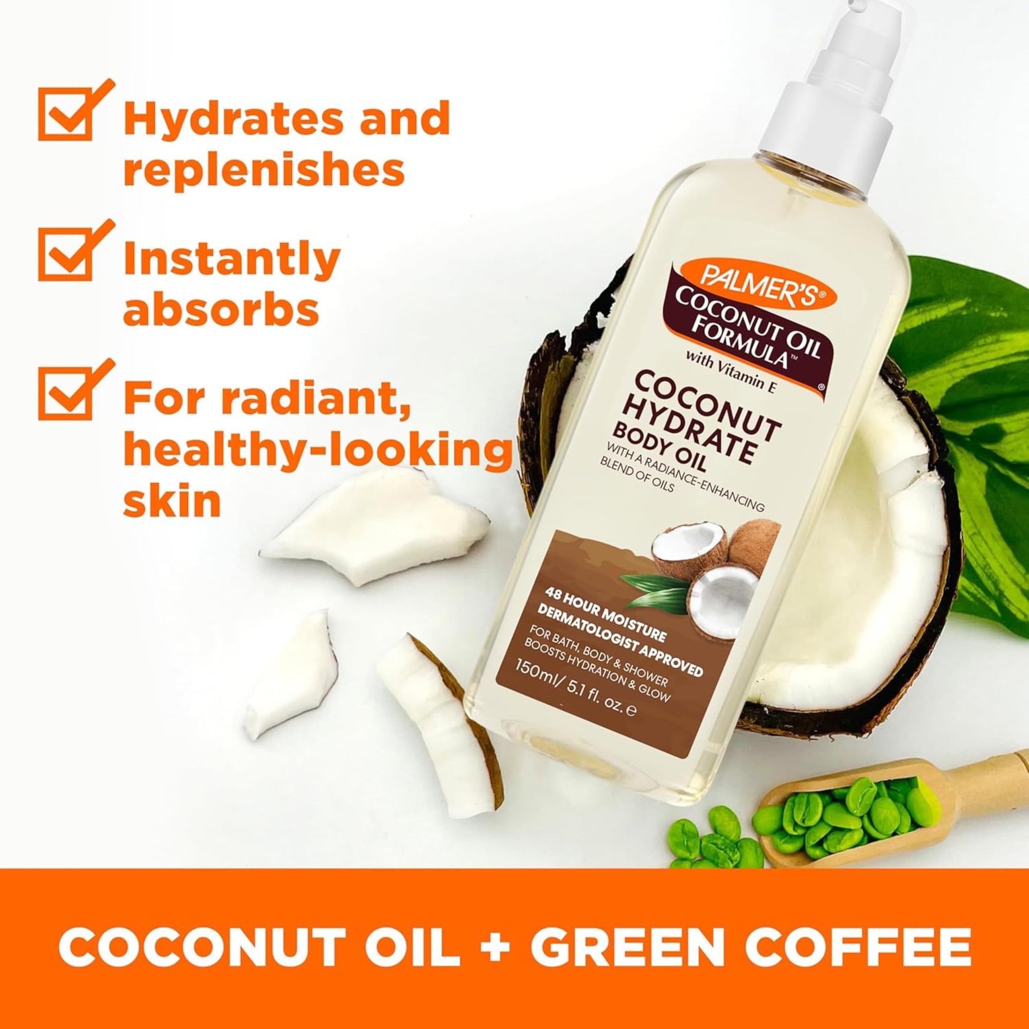 Palmer's Coconut Oil Formula Body Oil 150ml - Hydrating Dry Oil with Vitamin E for Body and Shower, 150 ml (Pack of 1) - Image 3