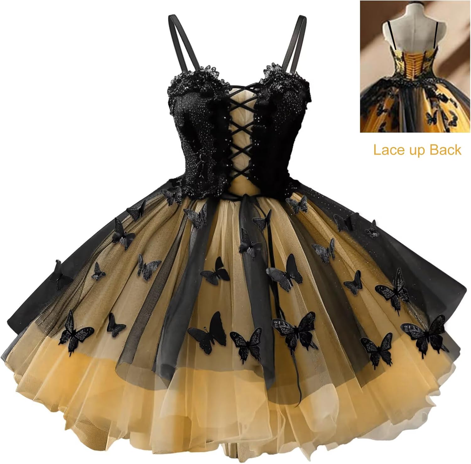 3D Butterfly Homecoming Dresses Black Tulle Short Prom Dress for Teens DAMA Cocktail Party Gowns - Image 3