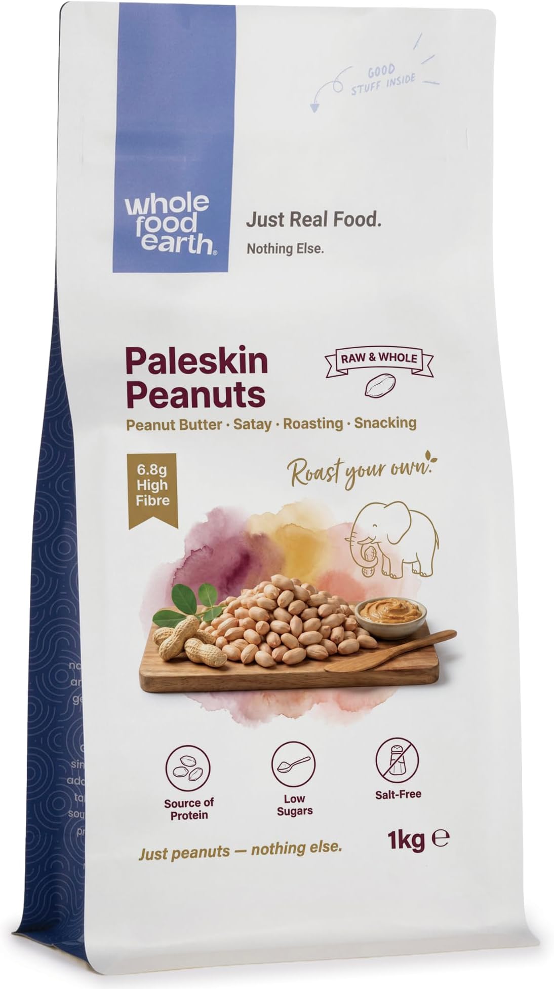Wholefood Earth Paleskin Peanuts 1 kg | GMO Free | Natural | High Fibre