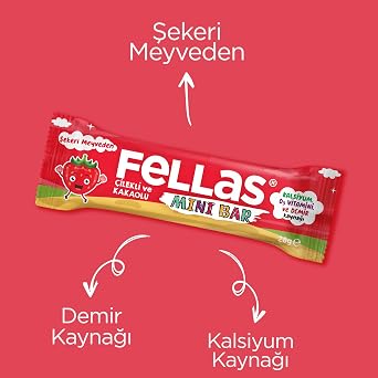 Fellas Kids Meyve Bar, Çilekli ve Kakaolu, 28gr x 12 Adet