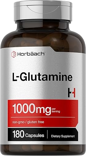 Horbaach L Cápsulas de glutamina de 1000 mg | 180 pastillas de polvo | Suplemento para mujeres y hombres | Pre entrenamiento y después del