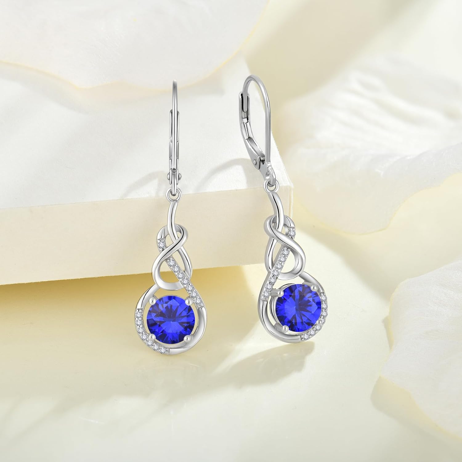 925 Sterling Silver Infinity Dangle Drop Earrings 5A Cubic Zirconia Birthstone Celtic Knot Leverback Earrings for Women Anniversary Mother's Day Birthday Christmas for Her - Image 3