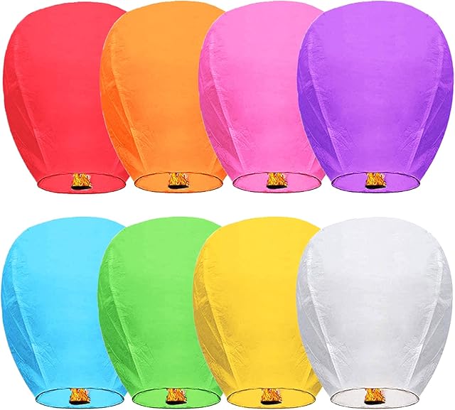 Chinese Sky Lanterns (8 Pack) 100% Biodegradable No Assembly Required - Beautiful Lantern for Weddings, Birthdays, Parties,Memorials and Much More