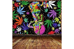 Viajar Trippy Weed Tapestry: Cool Alien Marijuana Tapestry