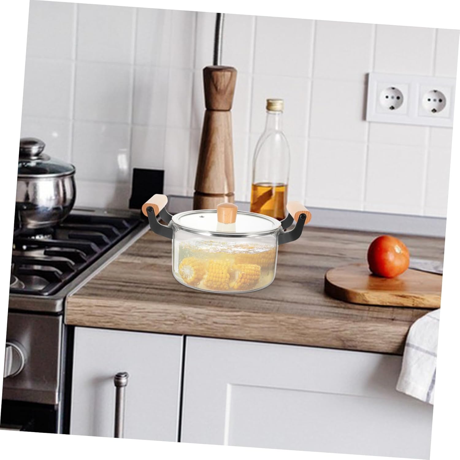 LIFKOME Glass Saucepan with Cover, Glass Pots for Coolikng withLid 2. 5 Cooking Pot with Cover Double Handles Stovetop Glassware for Soup, Milk, Pasta