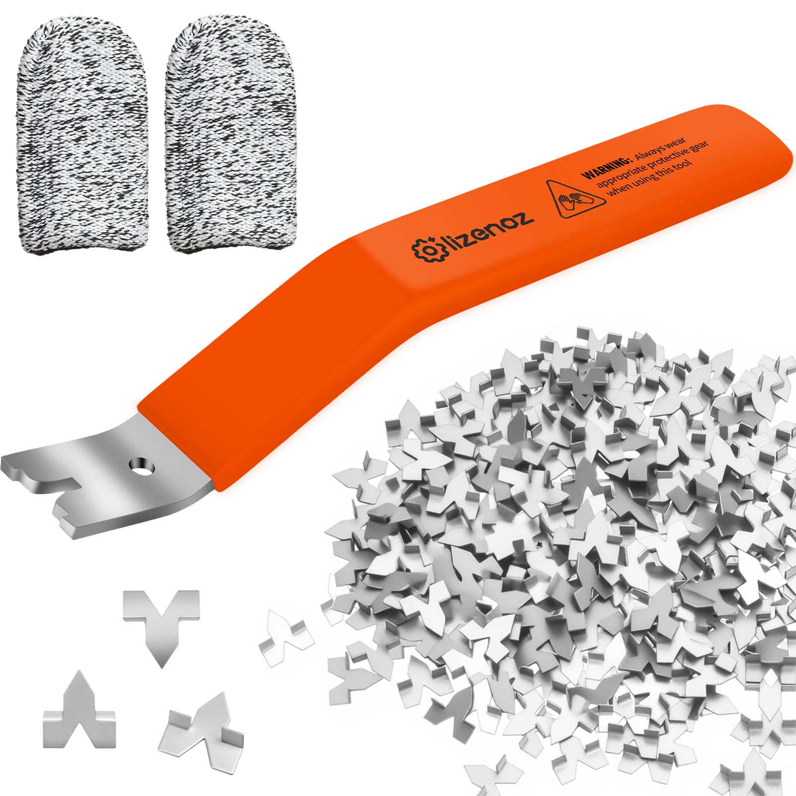 Orange color Glazier Point Driver Tool with 200 Glazing Points &amp; 2 Finger Cots - for Framing Glass, Pictures, Cross Stitch - Rust-Resistant Iron/Zinc Push Points, Easy-Grip Handle