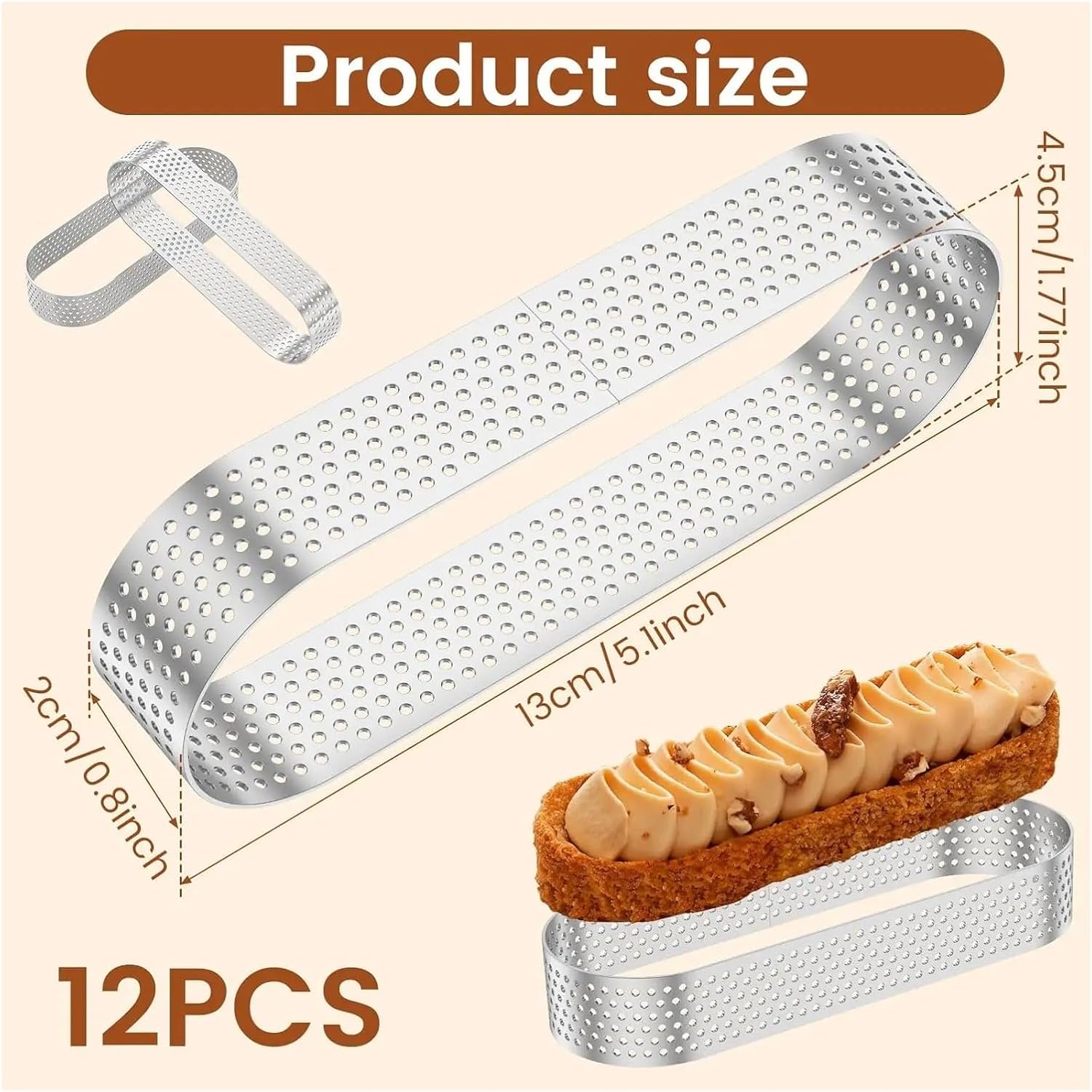 12PCS Oval Perforated Tart Ring Mold Stainless Steel Nonstick Cake Mousse Ring Pastry Mould for Baking Cheesecake Muffin Dessert(15cm)