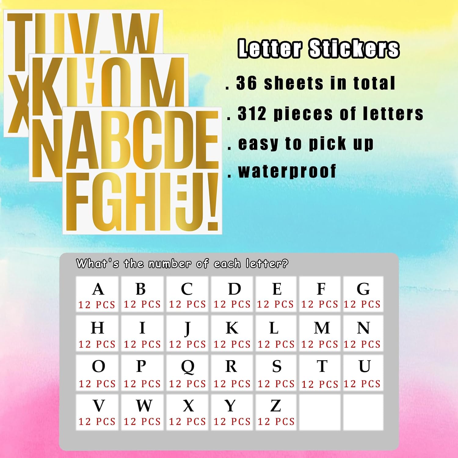 Bemeol 36 Sheets Letter Stickers 3 Inch Vinyl Letters Alphabet Stickers Self Adhesive Stick on Letters for School Office Home Bulletin Boards Mailbox Decor(Gold,3Inch)