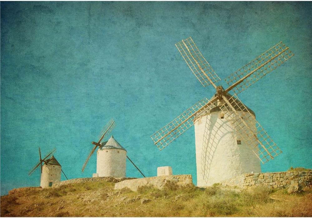 wall26 - Vintage Image of Windmills in Consuegra, Spain - Removable Wall Mural | Self-Adhesive Large Wallpaper - 66x96 inches