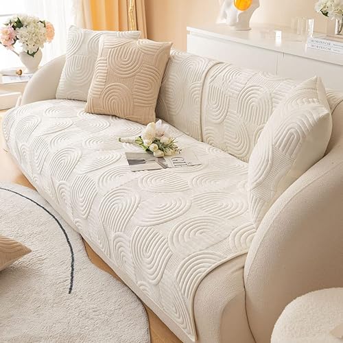 Miniatura 4 de Funda de sofá acolchada con patrón geométrico de felpa suave, estilo bohemio, antideslizante, mullida, color liso, lavable, protector de muebles