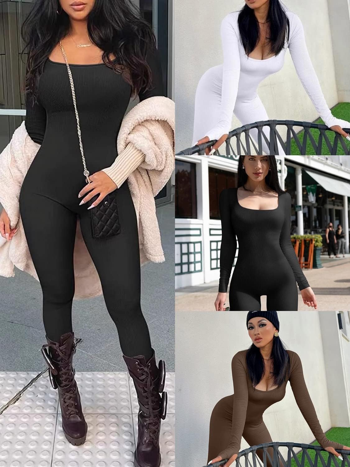 HOPYOP Sexy Long Sleeve Jumpsuit for Women, One Piece Ribbed Workout Rompers - Image 7