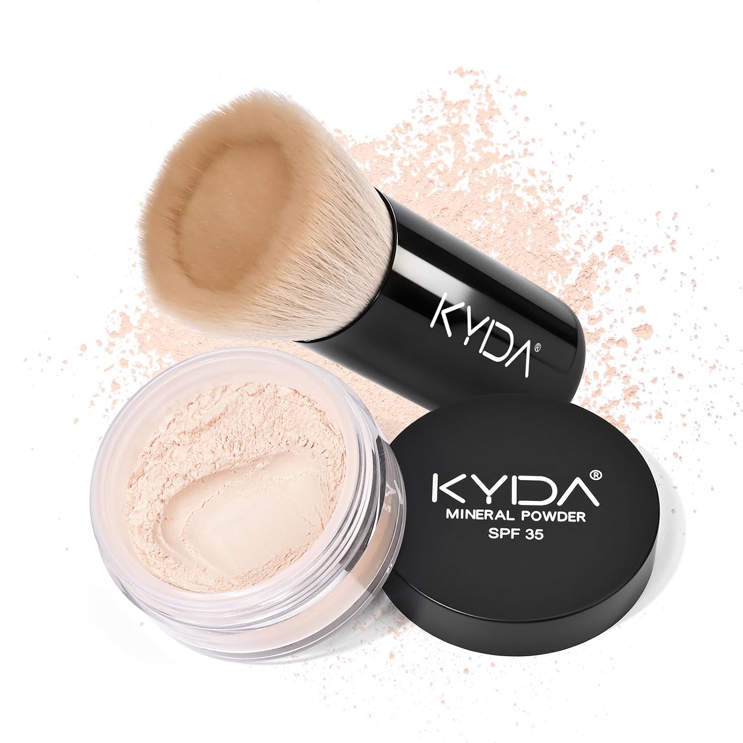 KYDA Mineral Loose Setting Powder, SPF 35, Translucent Loose Mineral Powder with Brush, Sheer Glow Finish, Weightless Oil Free Setting Makeup, Veil Translucent, 0.28 oz
