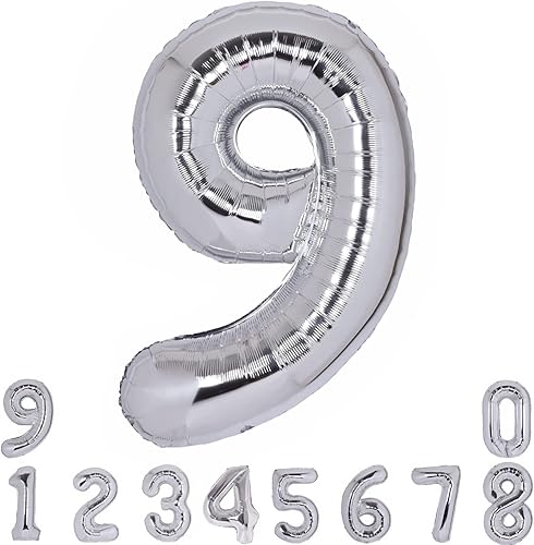 Globo plateado de 40 pulgadas con el número 9, tamaño extra grande, globos de helio de aluminio de Mylar 9 para fiestas de cumpleaños, decoraciones disponible en Yaxa Peru