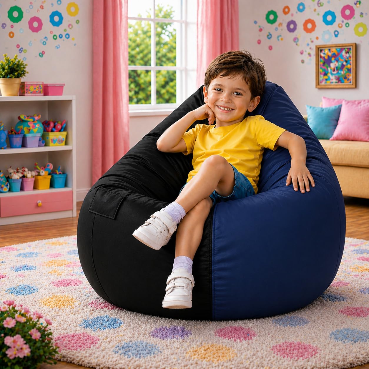 Kids Teardrop Bean Bag Cover Only with Side Pocket | Premium Leatherette Bean Bag Chair Cover for Boys & Girls | Soft, Durable & Lightweight Kids Seating Cover | Upto 100 Kg (Black::Navy,XXXL)-image-22
