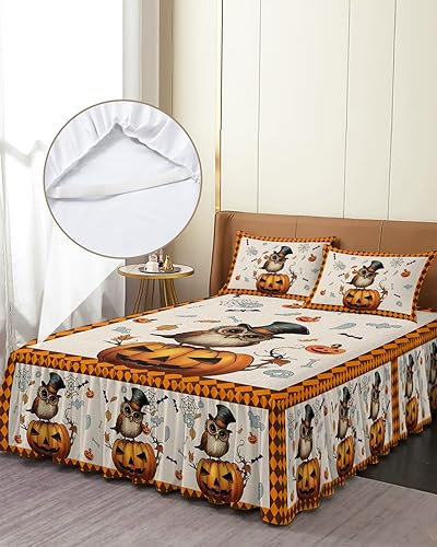 Miniatura 10 de Faldas de cama plisadas envolventes de Navidad para cama King de 78 x 80 pulgadas, sábana decorativa con volantes y falda de cama de 18 pulgadas con