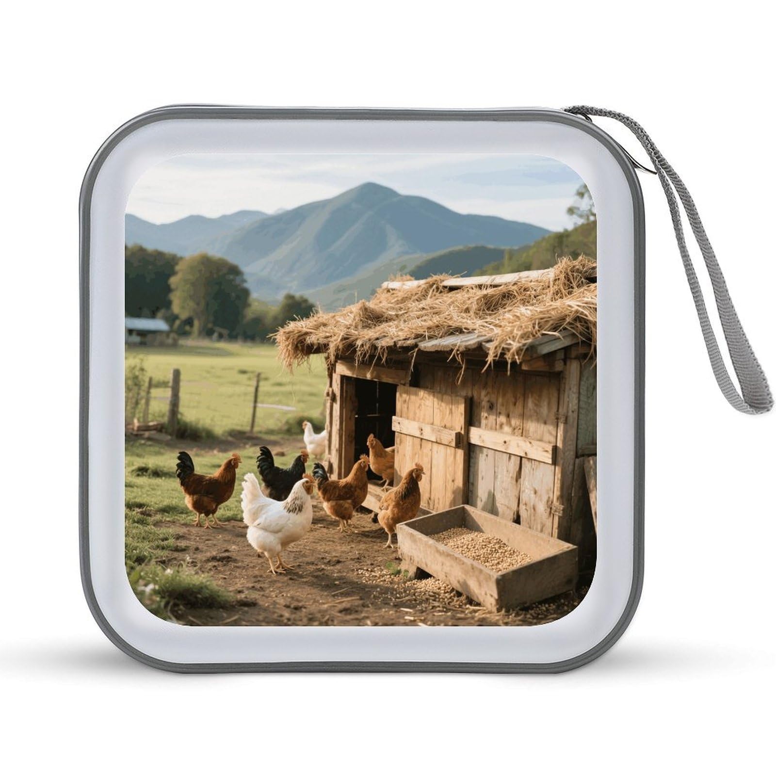 VstaDank Chickens And Hen DVD Case With Zipper Portable CD Case Hardshell DVD VCD Binder Storage Box EVA Protective Blu-ray Wallet 40 Capacity CD Wallet Movie Music Media Disc Wallets