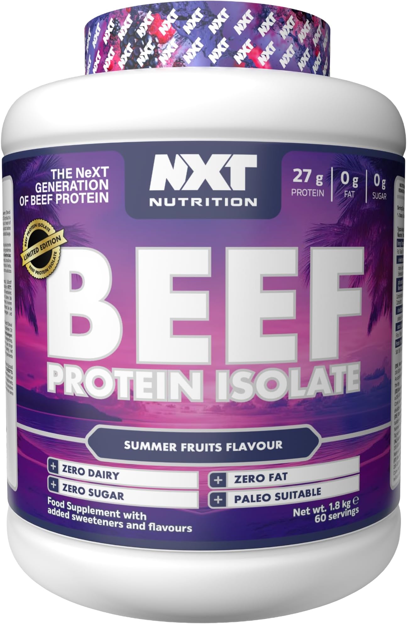 NXT Nutrition Beef Protein Isolate Powder - Protein Powder High in Natural Amino Acids - Paleo, Keto Friendly - Dairy and Gluten Free - Muscle Recovery | 1.8kg | Summer Fruits