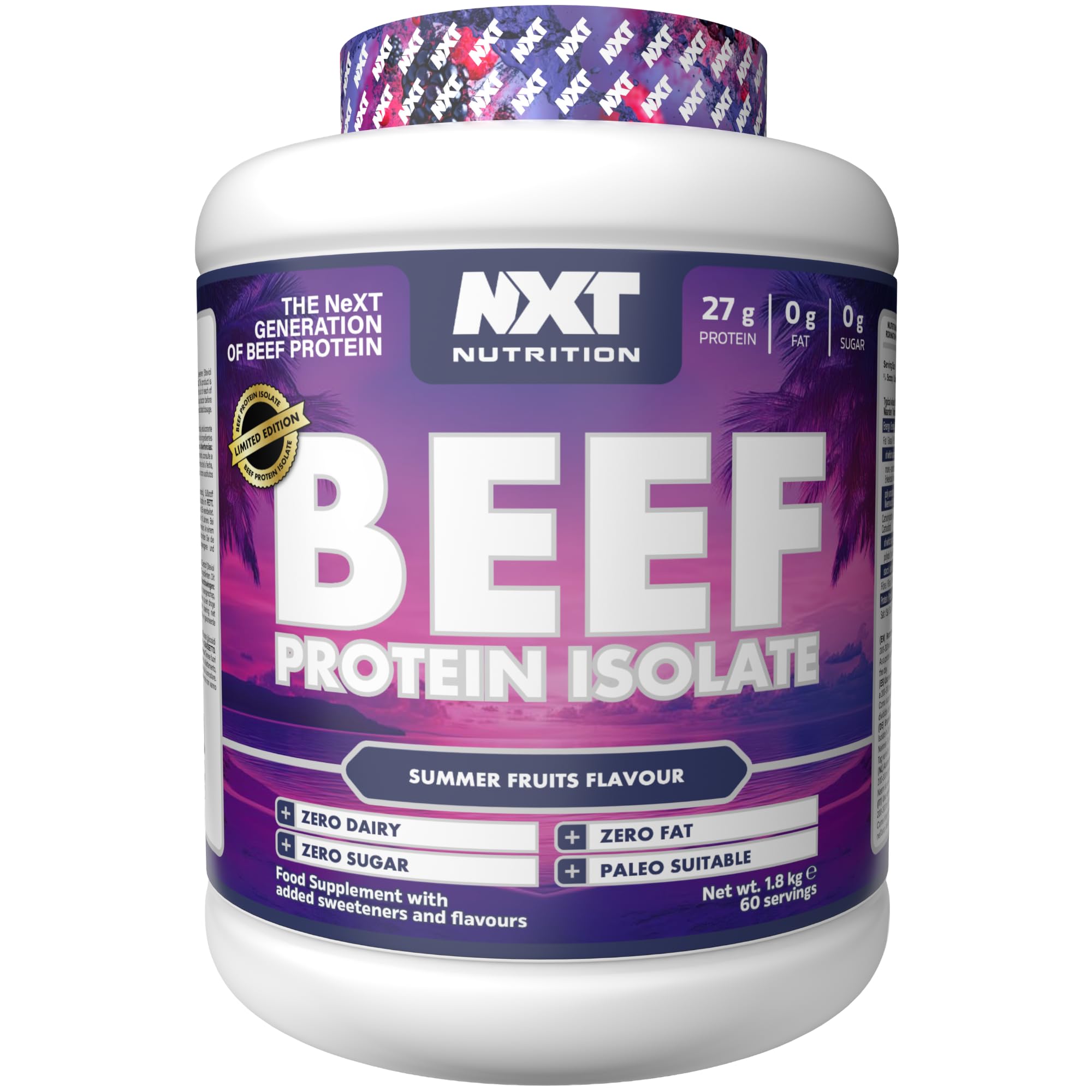 NXT Nutrition Beef Protein Isolate Powder - Protein Powder High in Natural Amino Acids - Paleo, Keto Friendly - Dairy and Gluten Free - Muscle Recovery | 1.8kg | Summer Fruits