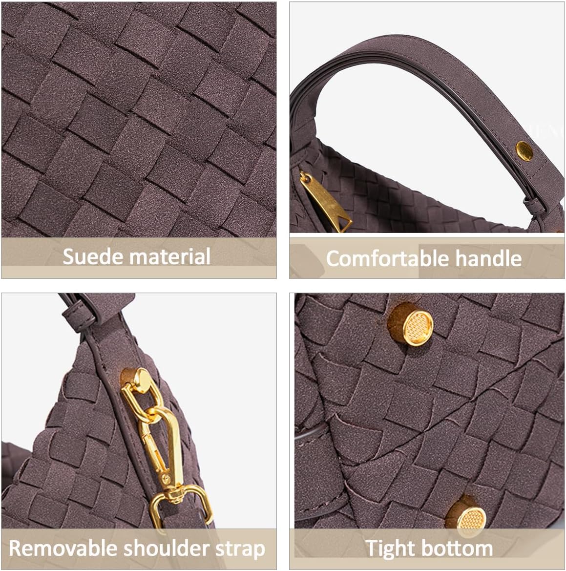 Suede Shoulder Bag for Women Retro Crescent Woven Hobo Purses Slouchy Crossbody Handbag with Adjustable Strap - Image 3