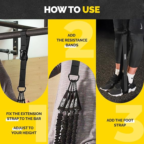 Pull Up Assist Bands Set, 4 Heavy Duty Pull Up Bands Adjustable Height Strap and Comfortable Foot Strap, Stackable Resistance Bands for Pull Up