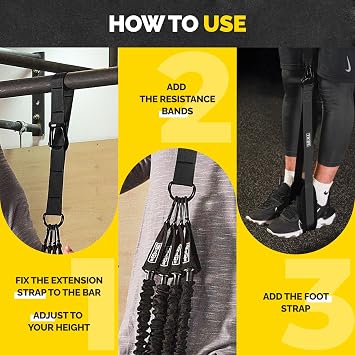 Pull Up Assist Bands Set, 4 Heavy Duty Pull Up Bands Adjustable Height Strap and Comfortable Foot Strap, Stackable Resistance Bands for Pull Up