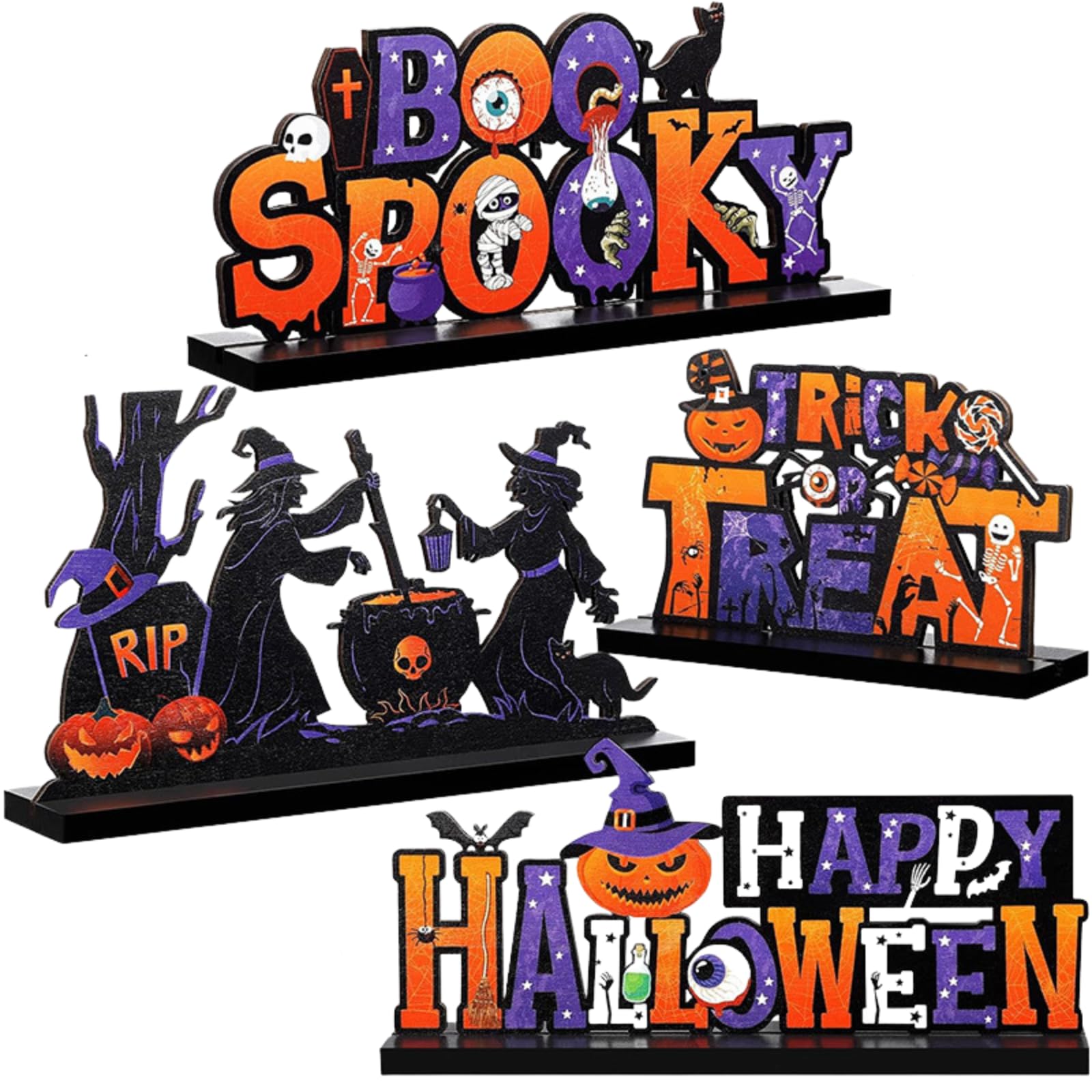 Amazon.co.jp: ADOSSY ハロウィン 飾り 卓上 4個セット 木製 置物