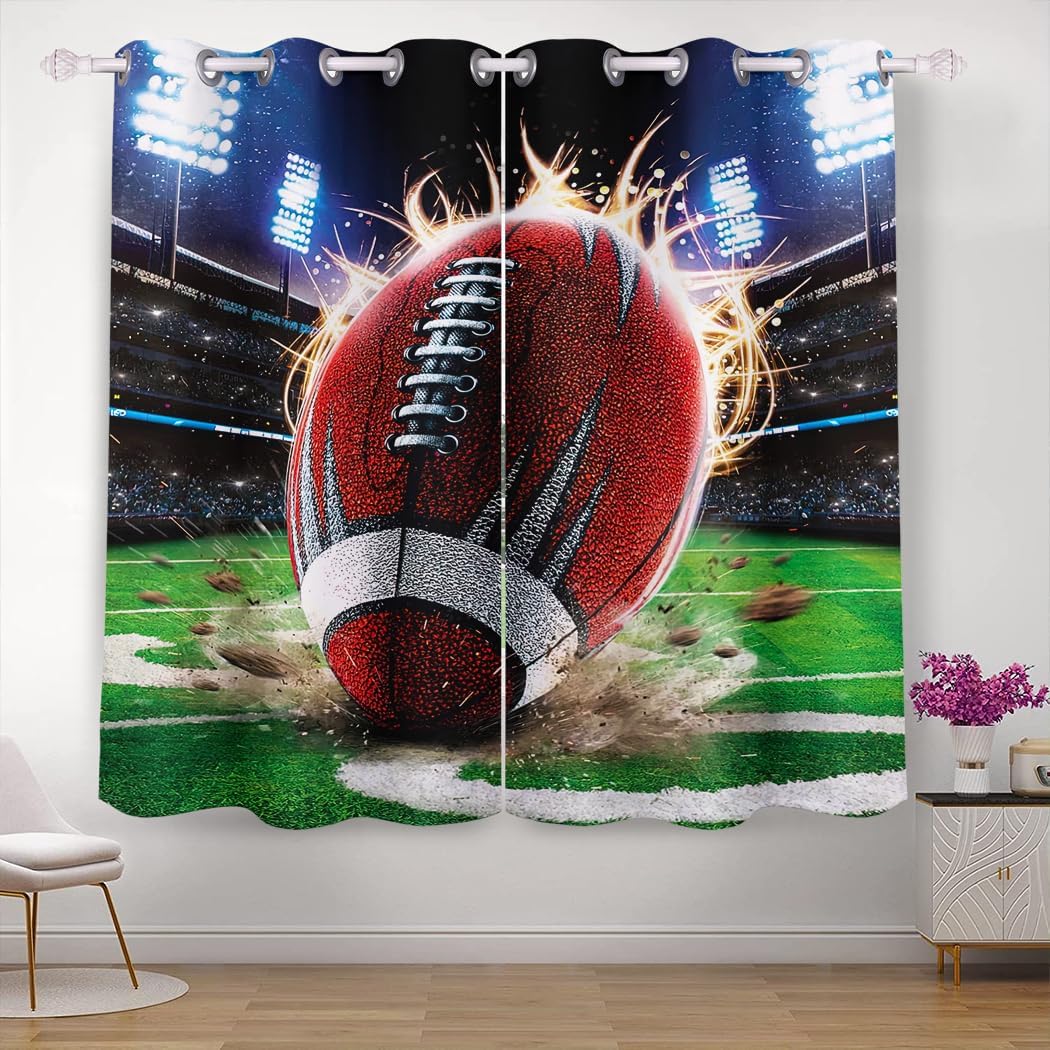 Curtains 42 x 63 inch Blackout Curtains Top Grommet Darkening Window Curtains (2 Panel) for Room Football Game Sports Competition Rugby Sport