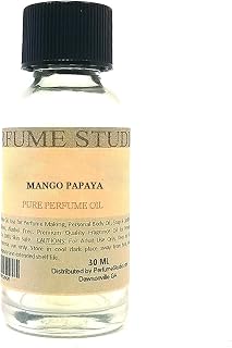 Pure Perfume Oil for Perfume Making, Personal Body Oil, Soap, Candle Making & Incense; Splash-On Clear Glass Bottle. Premium Quality Undiluted & Alcohol Free (1oz, Mango Papaya)