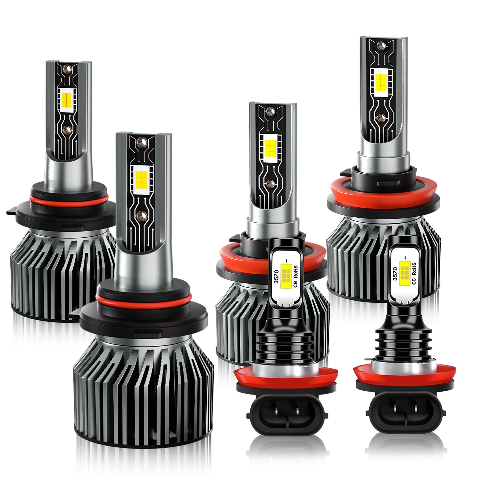 Car Light Bulbs Fit For Ford Escape 2017-2023,High Beam Low Beam and Fog Light Bulb Combo,40000LM 6500K White 600% Brightness,Plug-and-Play, 50000Hr Lifespan,Pack of 6 — view 10